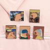 The Scream Van Gogh Oil Painting Enamel Pin Cartoon Capybara Cat With Pearl Earring Starry Sky Brooches Lapel Badge Jewelry Gift