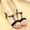 Bohemian Flat-bottomed Student Beach Sandals Women's Summer New Large-size Colorful Open-toed Rhinestone Women's Sandals