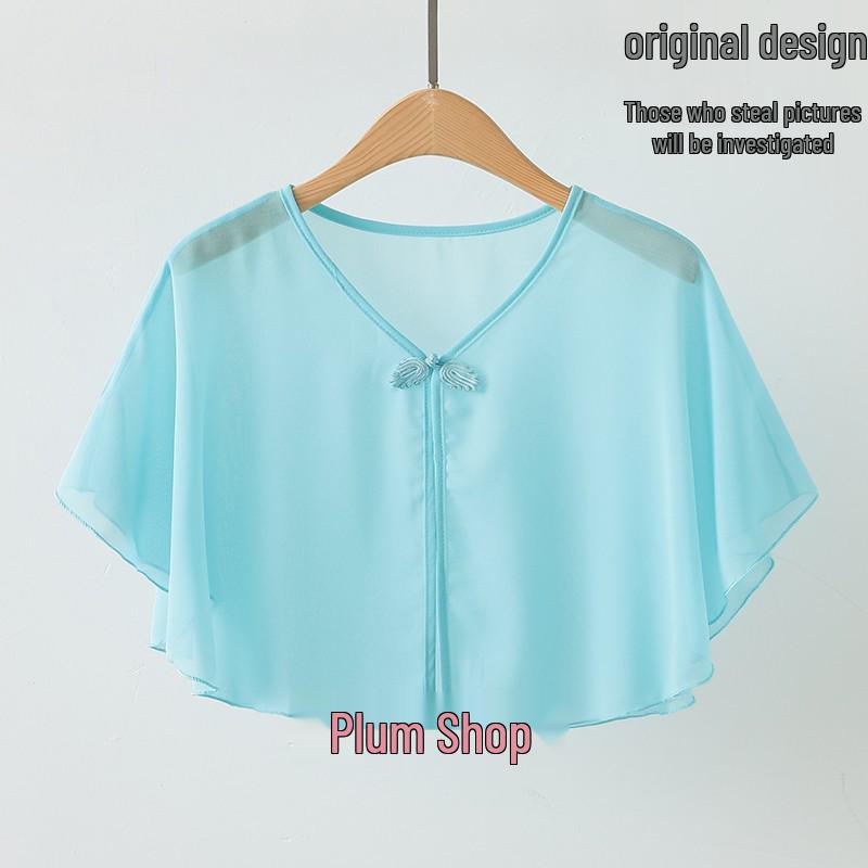 Women's Summer Chiffon Cheongsam Cardigan with Matching Skirt and Shawl – Loose, Plus Size Sunscreen Cape