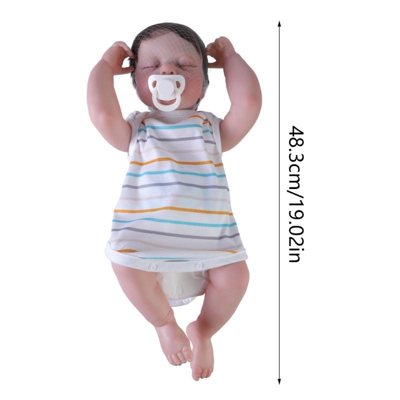 Sleeping Doll Re-born Baby Girl Eyes Close Handmade White Skin New Born Girl in Jumper- Vinyl Doll for Kid Collectors