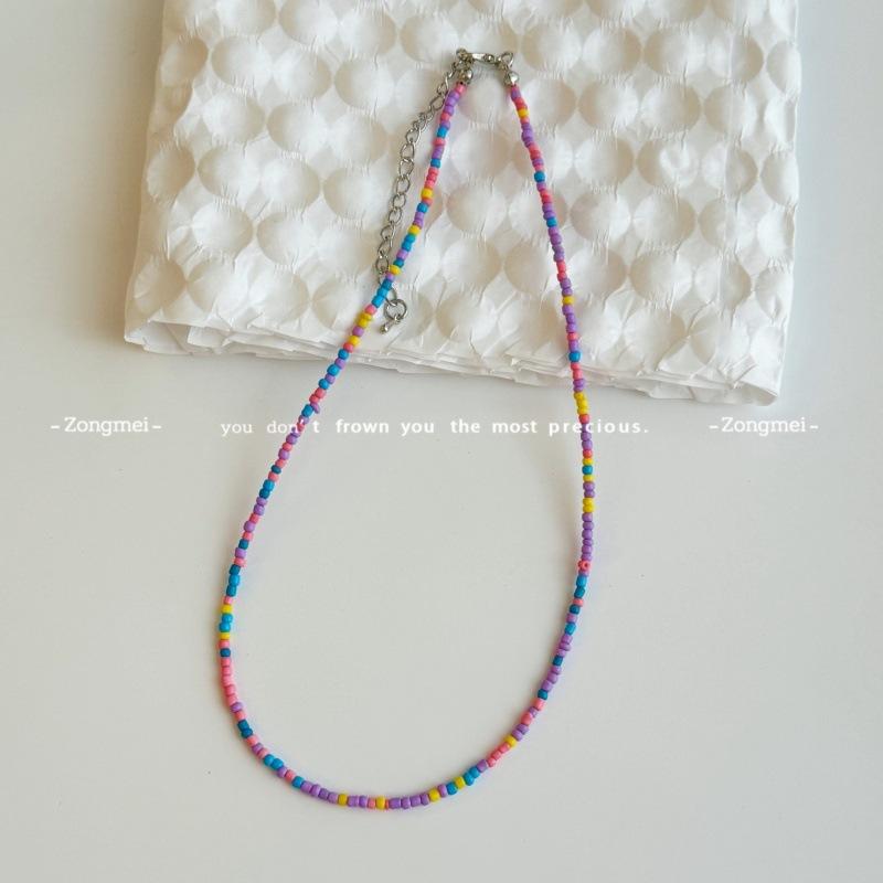 Mori sweet girl style DIY colored rice beads necklace female dopamine millet beads beaded neck chain necklace