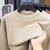 Men's Solid Color Core-Spun Yarn Sweater - Round Neck Knitwear for Autumn and Winter