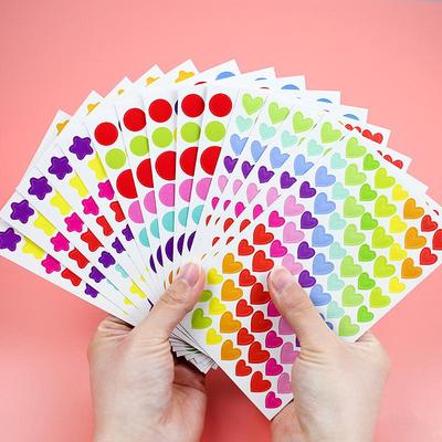 Rainbow Heart & Star Polka Dot Stickers for DIY Albums & Journals - 6 Sheets, Korean Stationery