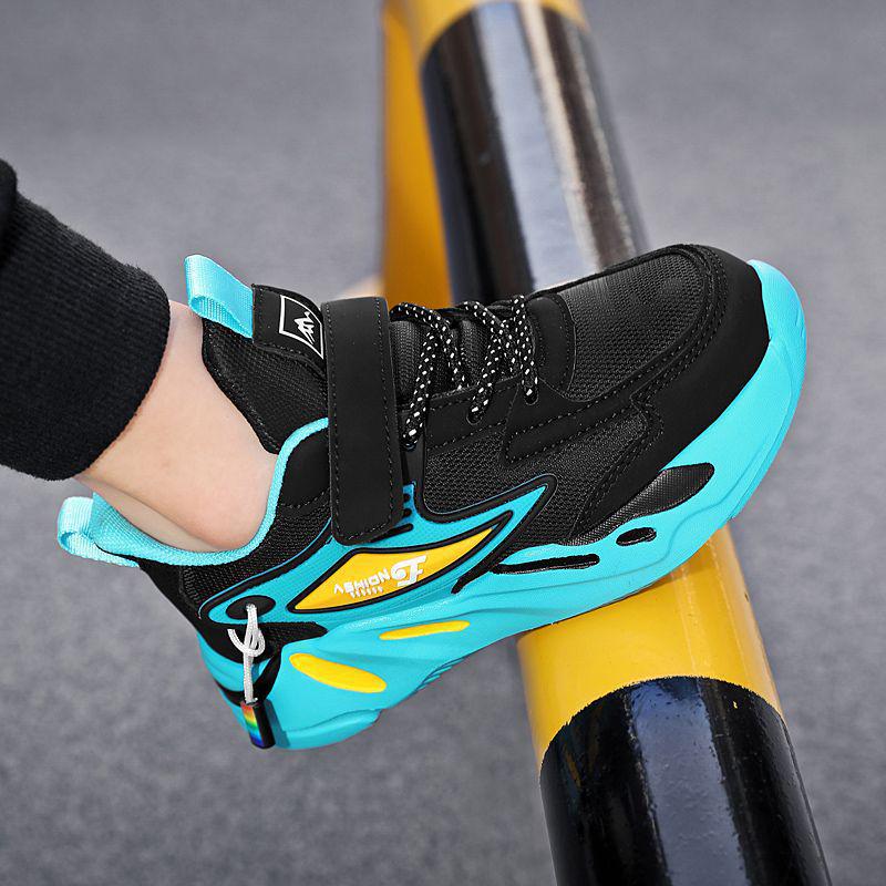 Athletische Schuhe für Jungen aus Mesh und Leder - Rutschfest, Abriebfest, Lässige Laufschuhe für Kinder, Frühjahrs- und Herbst-Schuljahreszeit.