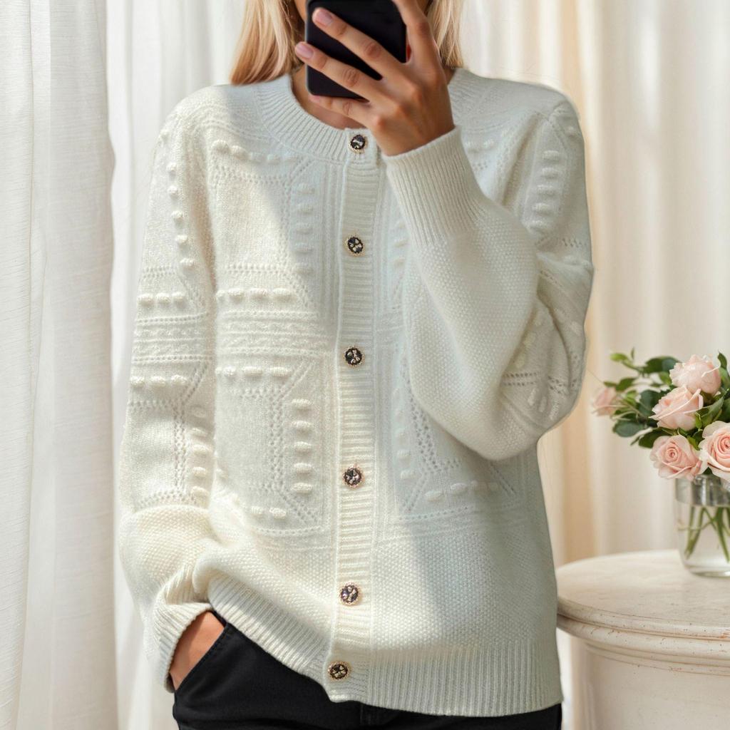 Women's 2025 Autumn/Winter Jacquard Knit Button-Up Cardigan Sweater