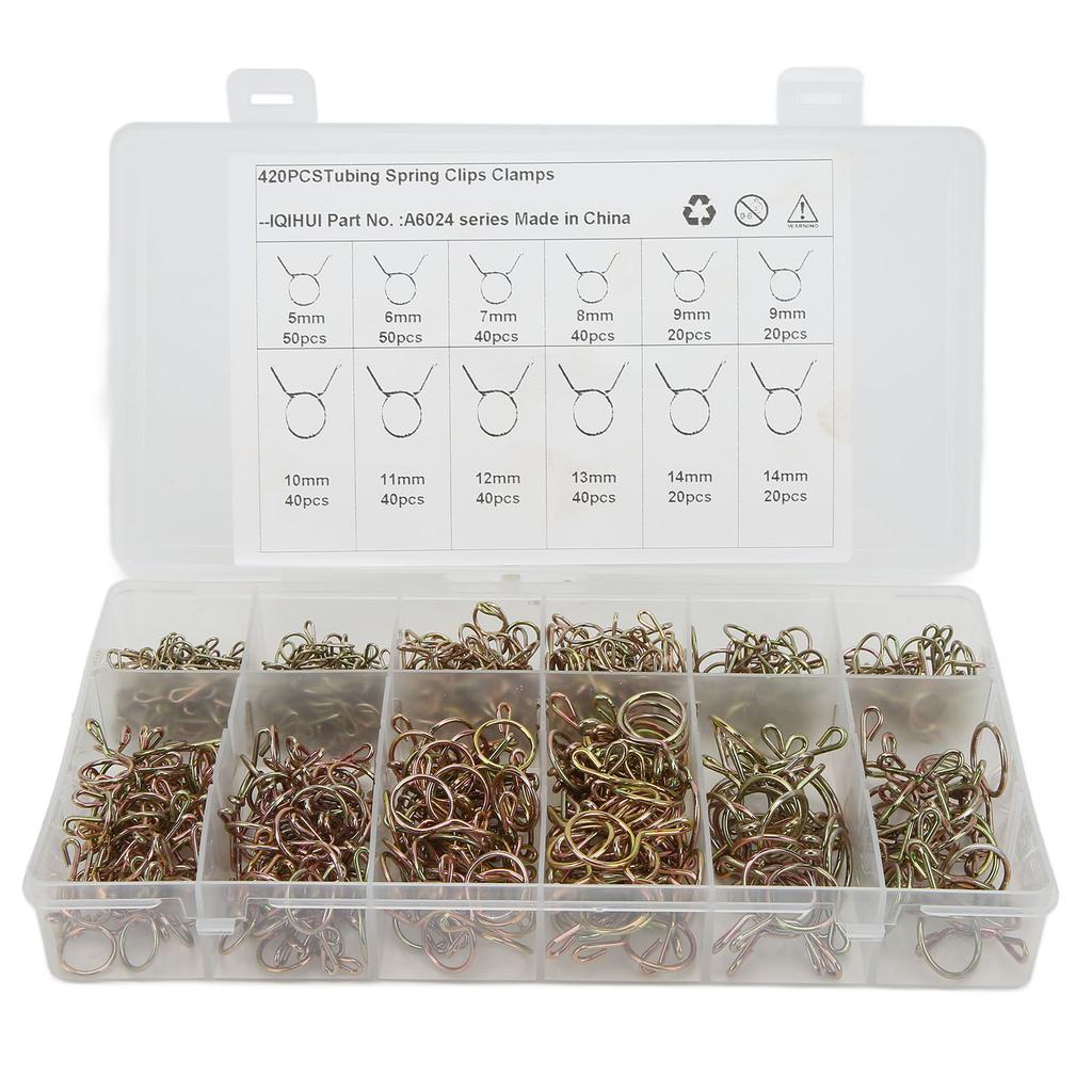 420pcs Fuel Line Spring Wire Clips 10‑Size 5‑14mm Air Tube Clamps for Motorcycle Scooter ATV