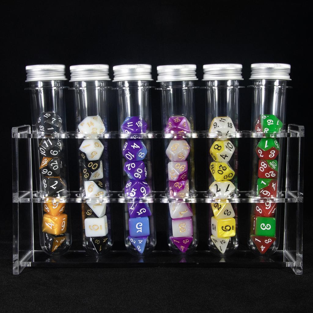 Splic Colors game dice Polyhedral Dice set with Tube for Table Game DND Dice, 6 Sets Dices with 6pcs Tube, 1pc Tube Rack