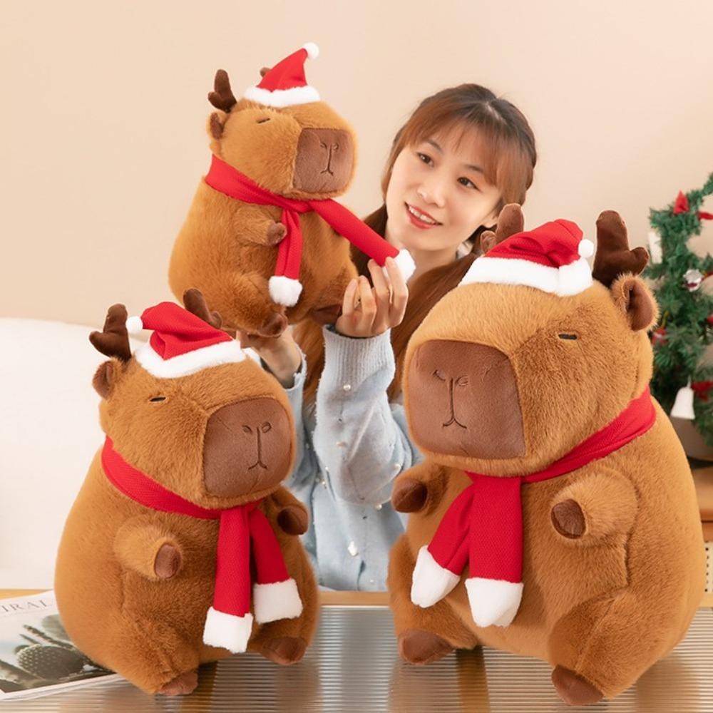 Dress Up Christmas Capybara Plush Cartoon Capibara Fluffty Doll Capybara Plush Toy  Birthday Gift