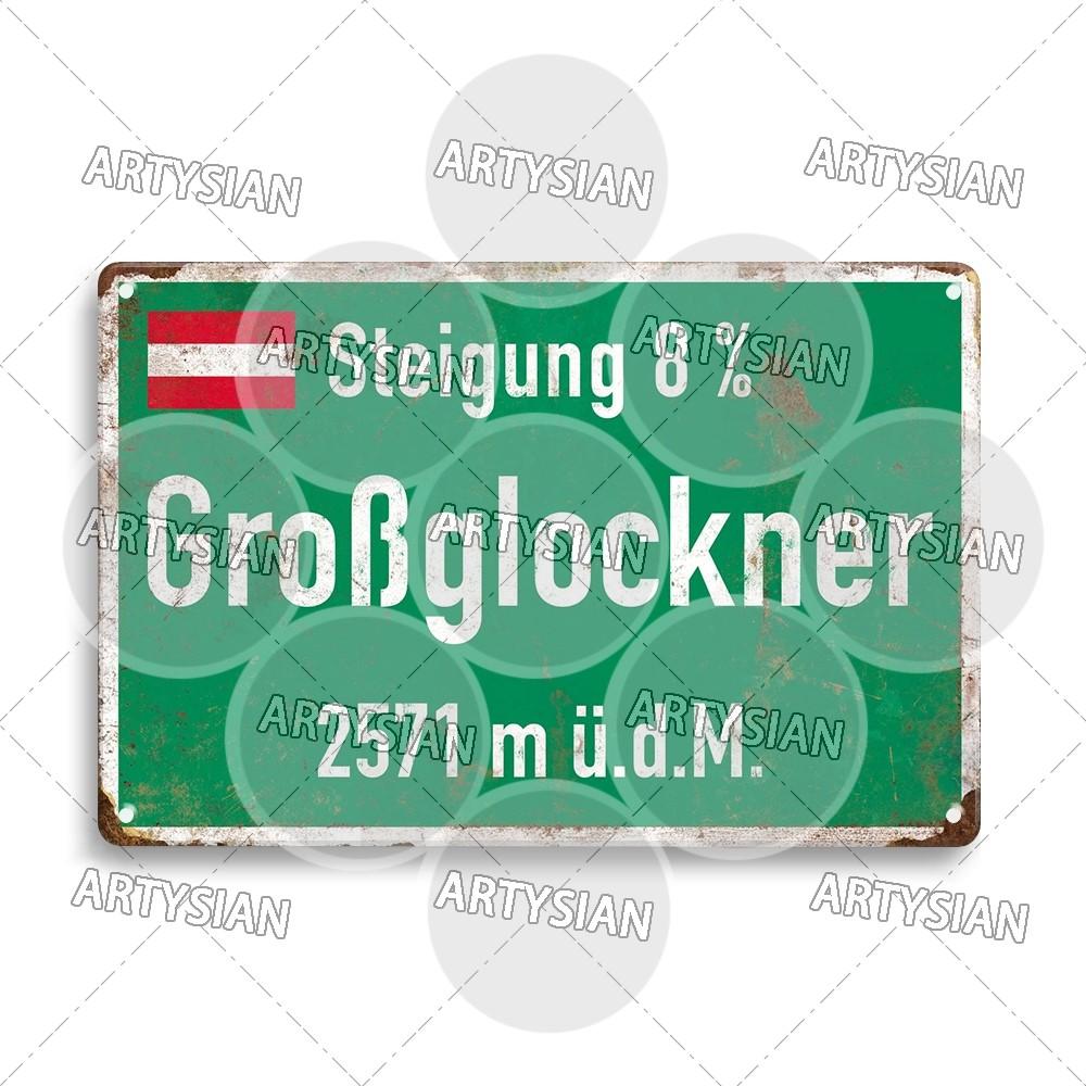 Tour de France Radrennen Radfahren Wahrzeichen Metallplakette Verkehrsschilder Österreich Italien Alpe d Huez Alto de L Angliru Poggio