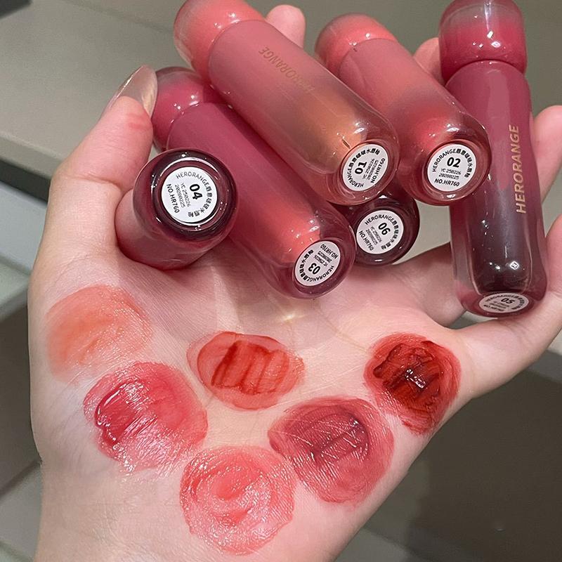 Herorange Brillo de Labios Espejo Agua Brillo de Labios Líquido Hidratante Labial Tinte Transparente Maquillaje Cosméticos Mujeres Coreanas