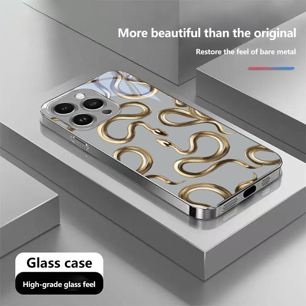 

Чехол N135 Black Gold Snake art для iPhone 16 15 11 Pro Max Samsung S24 S23 A54 A35 Xiaomi Redmi Note 13 12 Pro с покрытием из закаленного стекла OPPO Reno4 Pro 5G