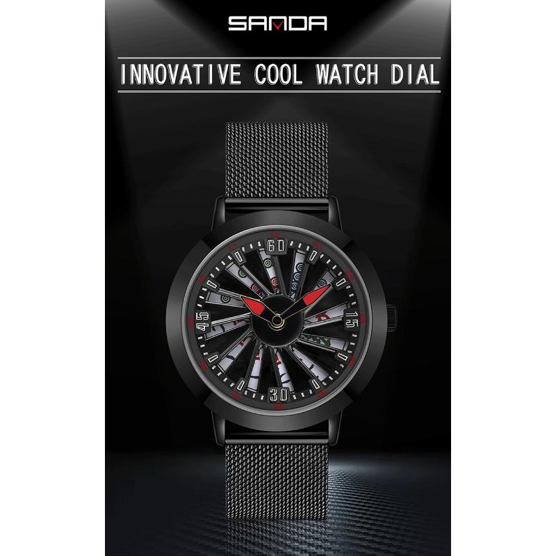 SANDA Neue Uhr kann Mahjong Hollow Large Turntable Fashion Personality Creative Concept Herrenuhr Herrenuhr ausführen