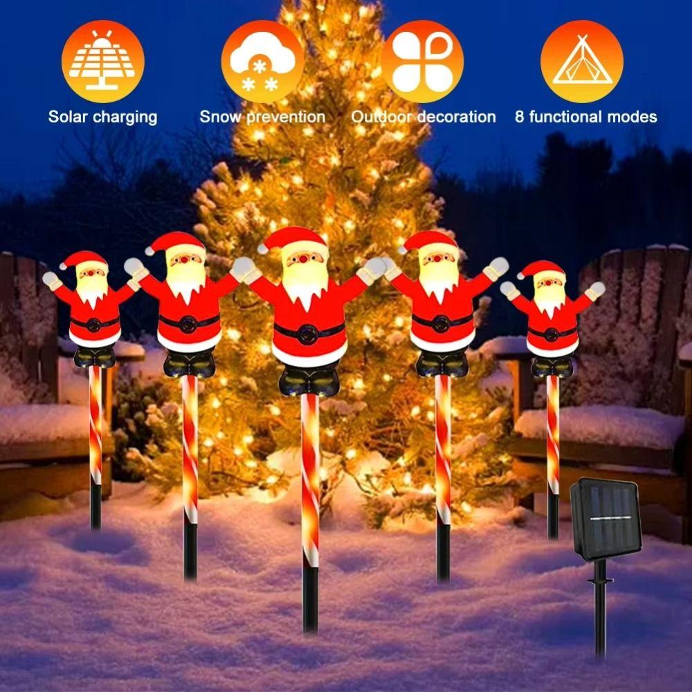 Solar-Powered Santa Claus Solar Lights Cartoon Holiday Decoration Lights  Xmas Party Decorations