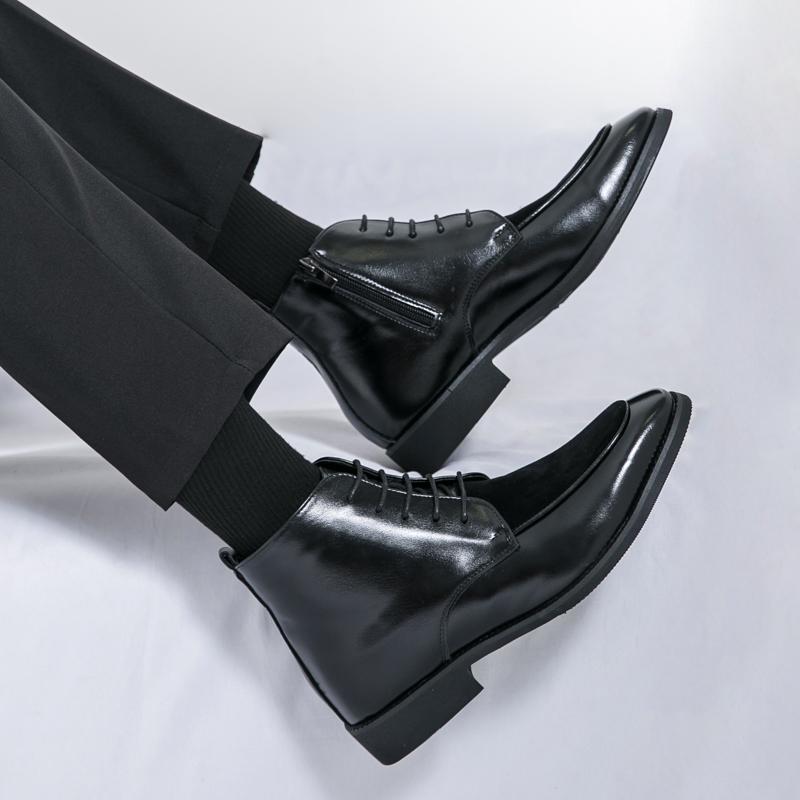 Men’s Motorcycle Boots  Dress Half Boots Leather Ankle Boots Tuxedo Wedding Blazers Saddle Shoes Over Sized