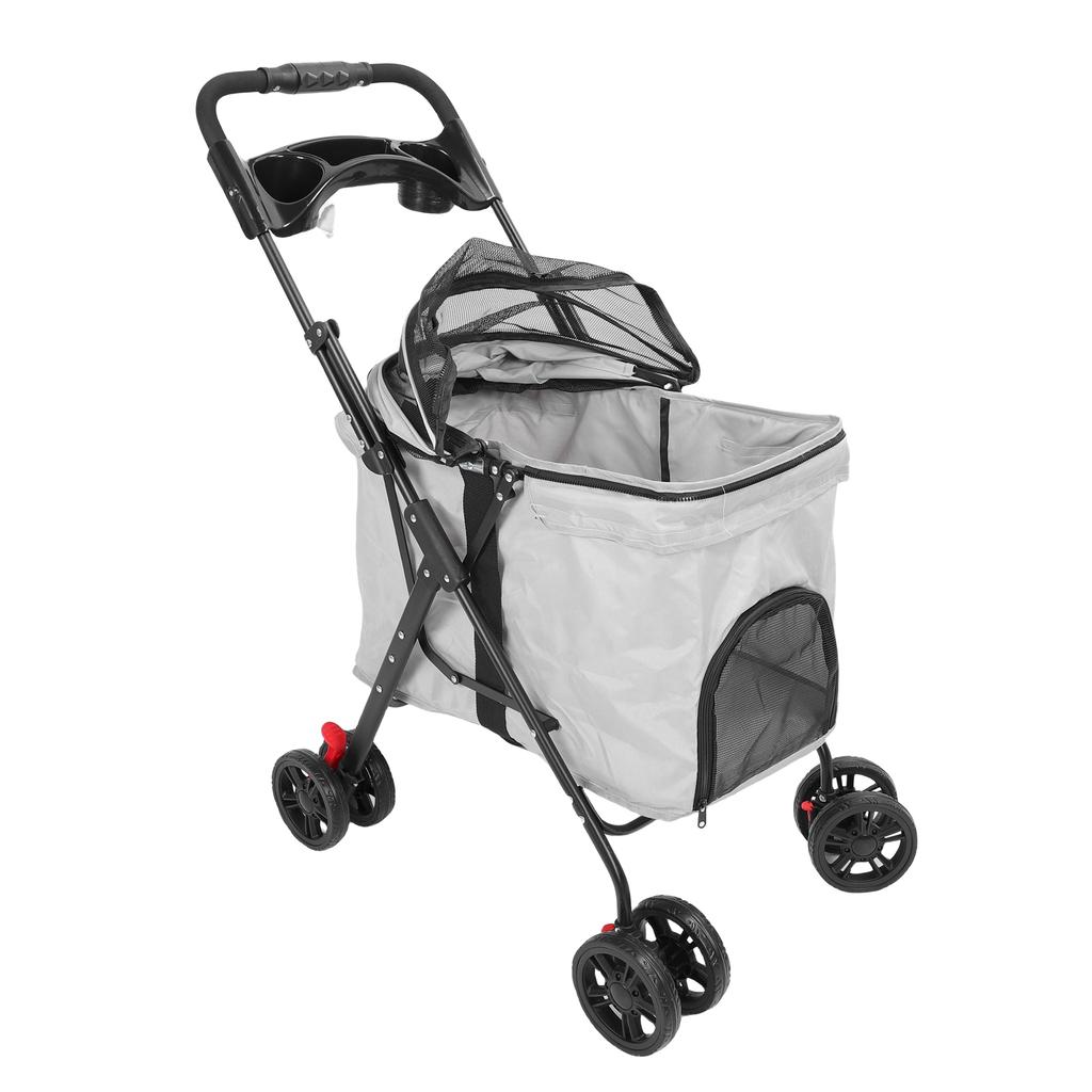 Passeggino Pieghevole per Animali Domestici Rete Traspirante con Tettuccio Apribile in 2 Modi Vassoio Cibo Rimovibile Portabicchieri Passeggino da Viaggio per Gatti Cani Cani Medi Grandi