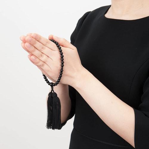 Buddhist Altar Shop Takita Shoten Kyoto Buddhist Prayer Beads for Women, Black Onyx, 7mm Beads, Silk Tassel with Head, Prayer Beads Bag, Suitable for
