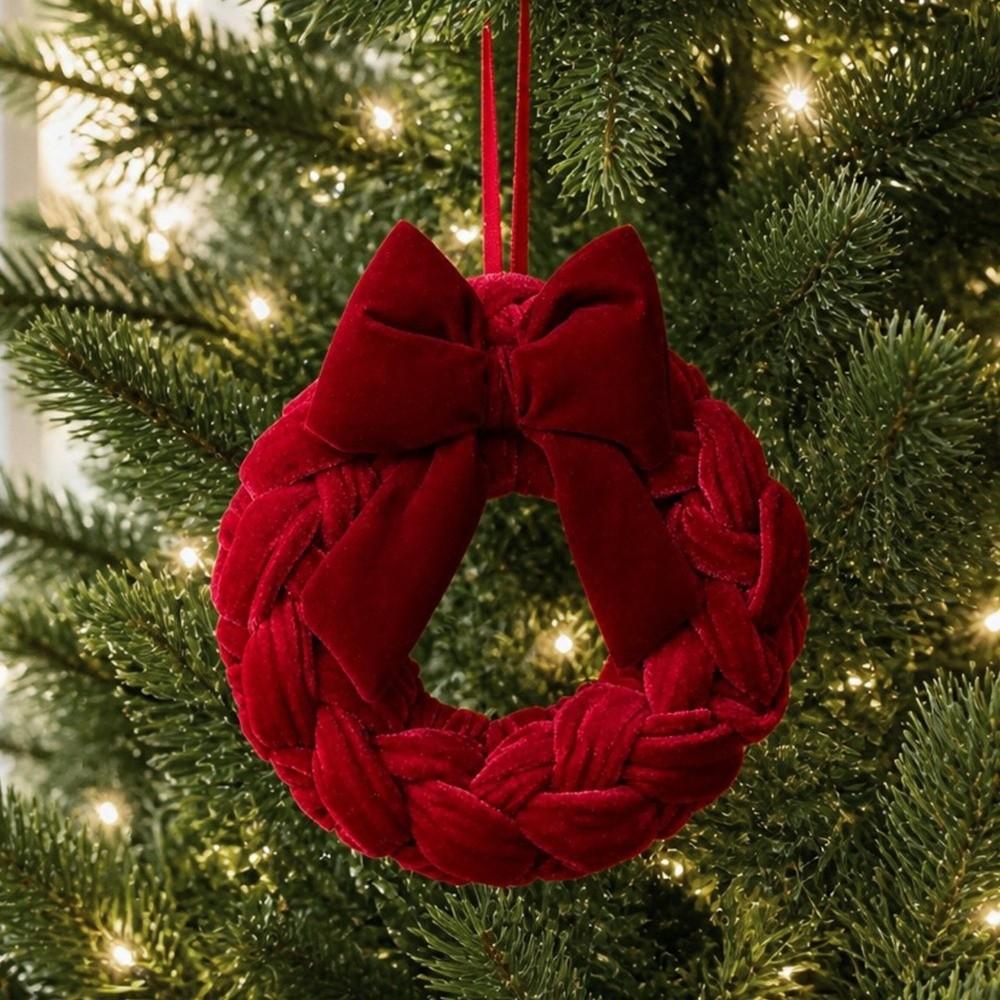 Handmade Bowknot Wreath Hanging Ornament Round Christmas Wreath Door Decor  New Year