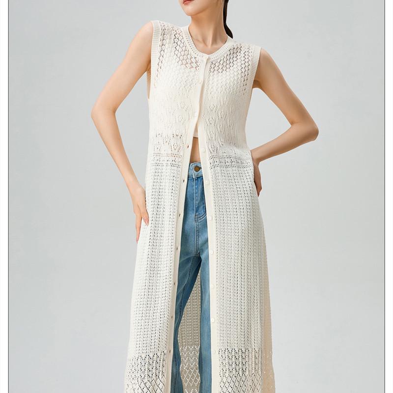 French White Sleeveless Summer Knit Cardigan & Sunscreen Cover-Up Dress