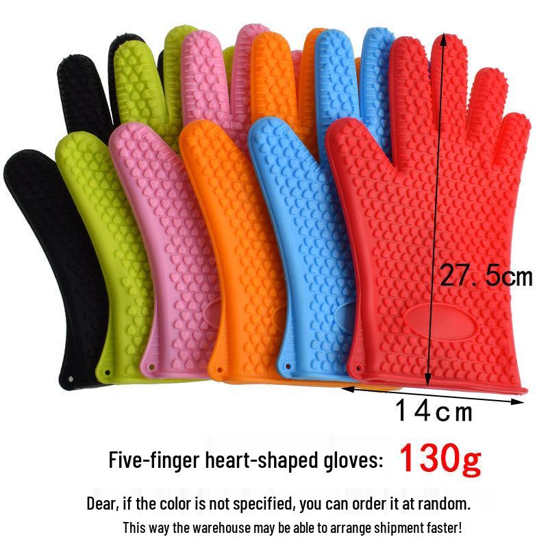 Heart-Shaped Heat-Resistant Silicone Kitchen Gloves - Non-Slip, Waterproof for Baking, BBQ, Grilling, and Microwave.