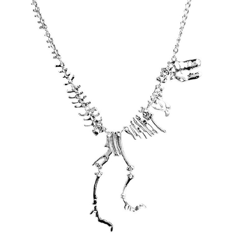 idealway Скелет динозавра Тираннозавр Ожерелье Подвеска Животное Короткий Чокер для Женщин Подарок серебряный