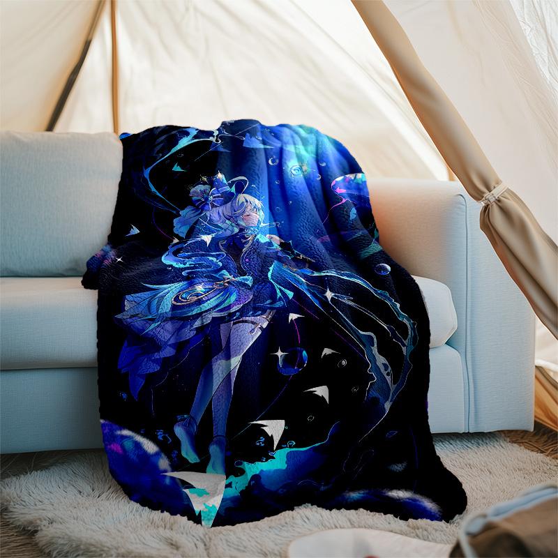 Coperta in pile stampata Genshin Impact Furina—leggera, morbida, calda;coperta versatile per tutte le stagioni—perfetta come coperta per l'aria condizionata, coperta per il riposino