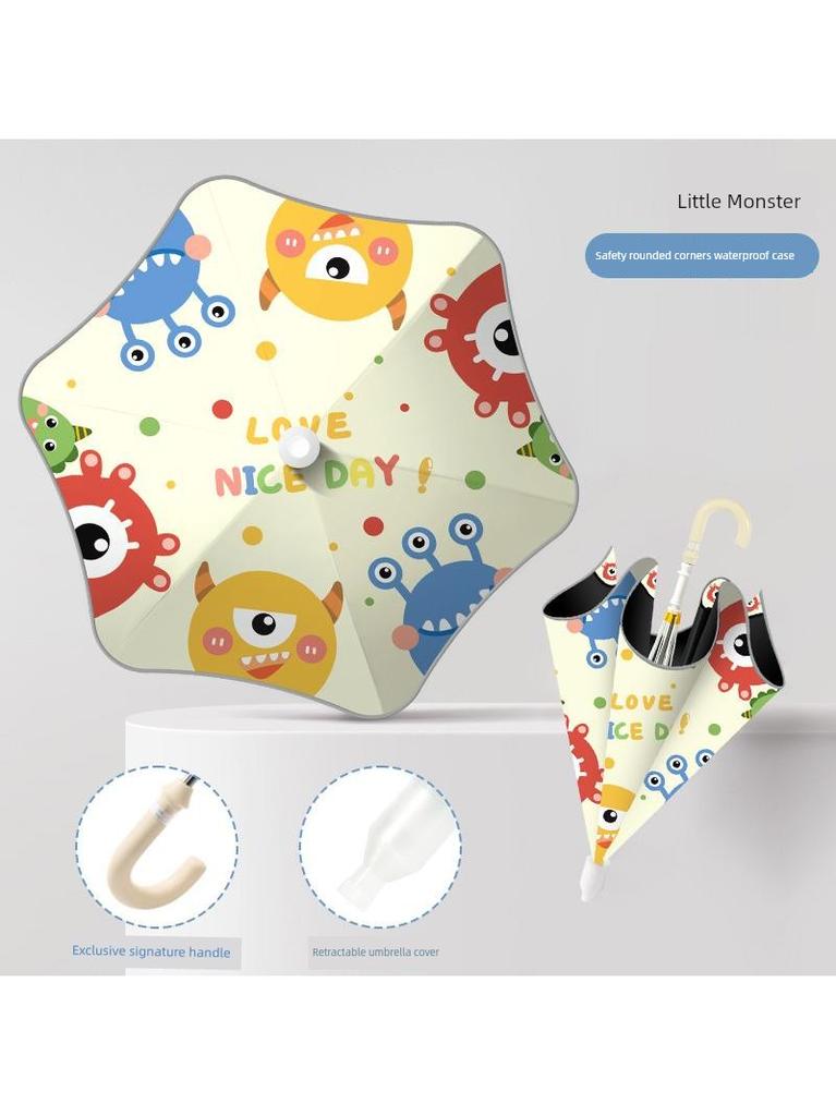 Children's Waterproof Umbrella Cover with Straight Handle, Rounded Wheels, Suitable for Boys and Girls in Kindergarten and Elementary School, Cartoon