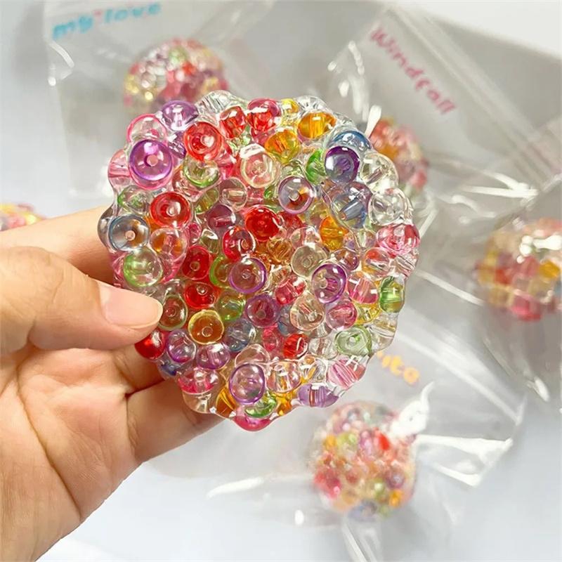 Kids Childrens 1PC Funny Squishy Stress Ball - Sensory Fidget Toy for Anxiety Relief, Ice Beads Texture, Relaxation Squeeze Toy for Adults
