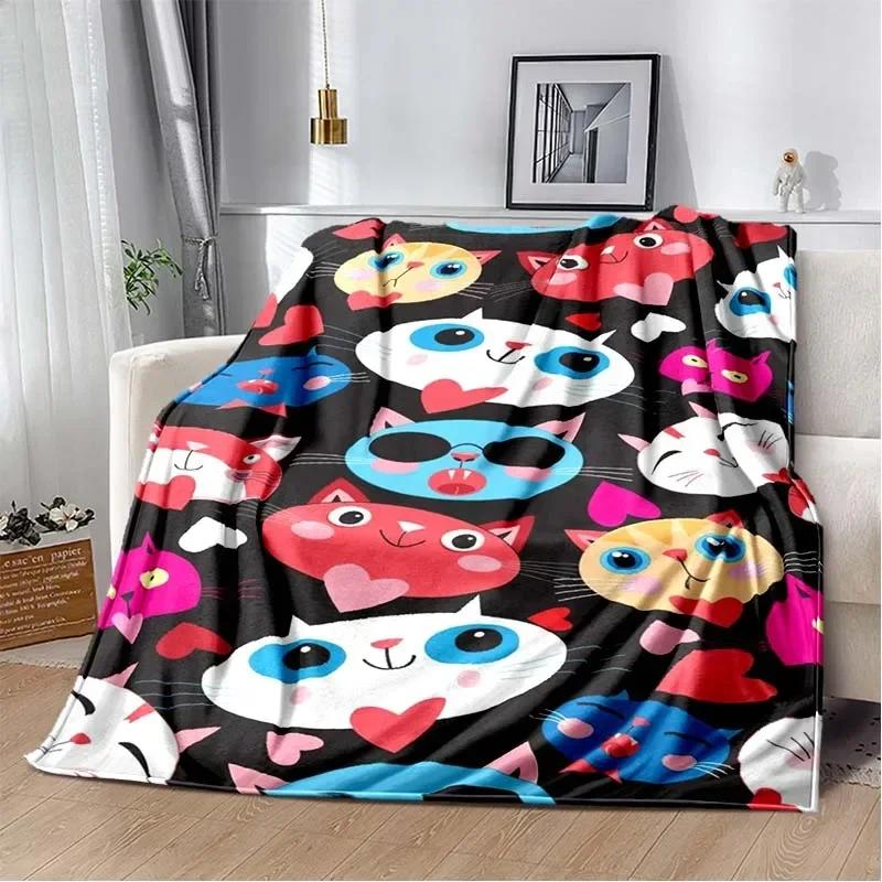 Cute Cat Cartoon Soft Flannel Fluffy Throw Camping Blanket for Children Sofa Throw Thin Blanket Fashion Gift 75x90cm