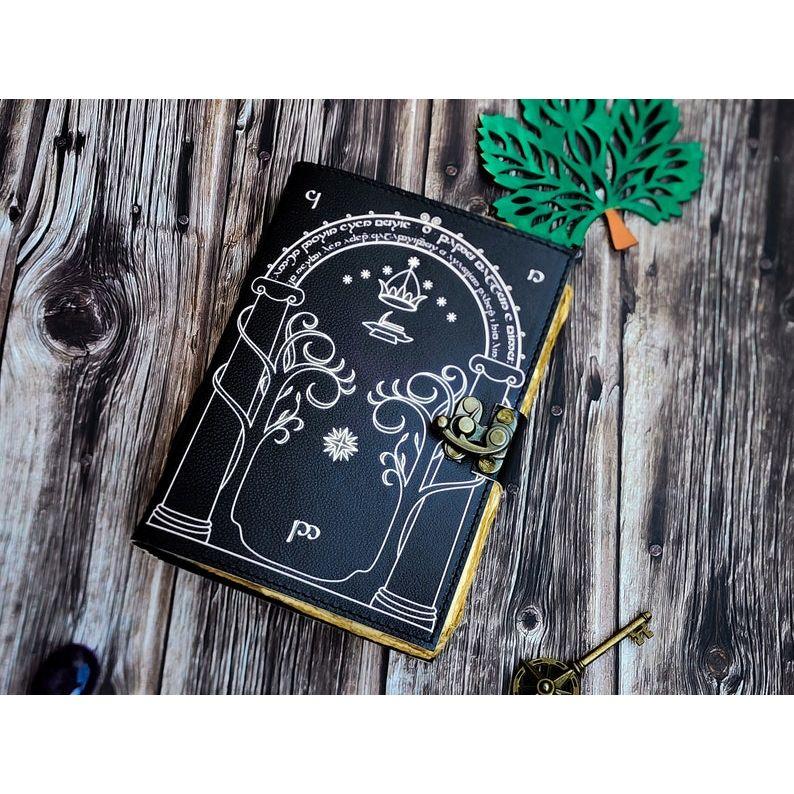 Leather Journal, Doors of Durin, Tolkien Lord of the Rings, Gift for him, gift for her, Book of shadows, fantasy journal, wedding guest book