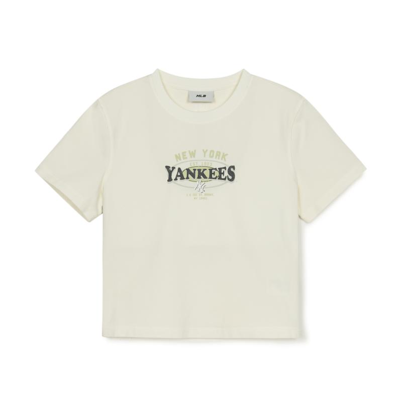 New MLB Preppy Style Collection New York Yankees T Shirt Women's Cream 3FTSV0753-50CRS