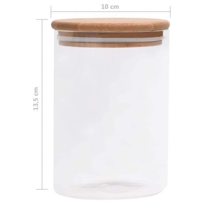 Pots de conservation - vidaXL - 4 pcs - Verre transparent - Couvercle en bambou - 800 ml