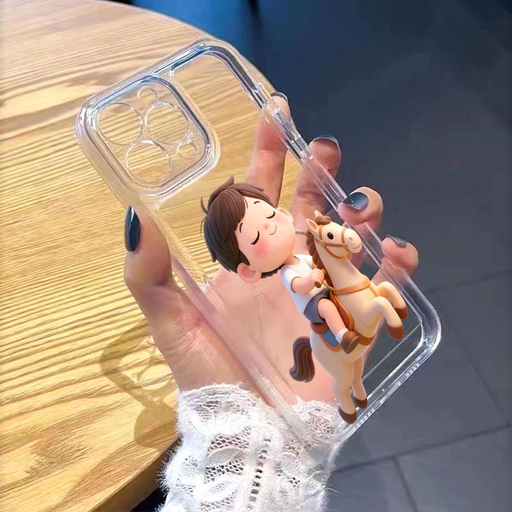 Cartoon Boy Riding a Pony Phone Case for IPhone 14 15 16 17 13 12 11 Pro Max  Plus 12 13 Mini TPU Protect Cover