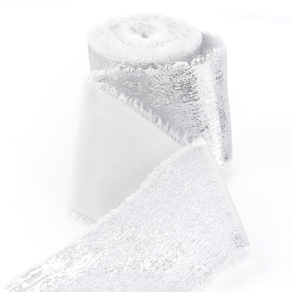4cm Glitter Imitation Silk Chiffon With Hand Torn Raw Edge Bouquet Gift Packaging Ribbon DIY Wedding Home Hotel Party Decoration