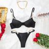 European and American ultra-thin mesh sexy gathering bra set metal chain fashion temptation underwear thong set