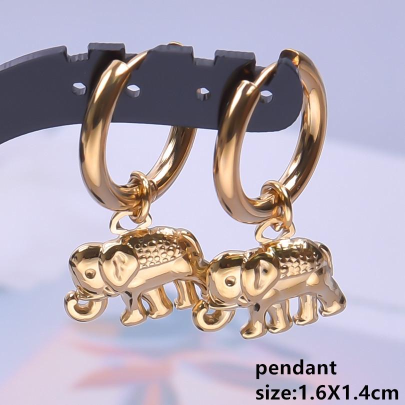 Gold Color Animal Pendant Earring Cute Sea Turtle Fish Tail Crab Stainless Steel Hoop Earrings for Women Men Accessories Jewelry