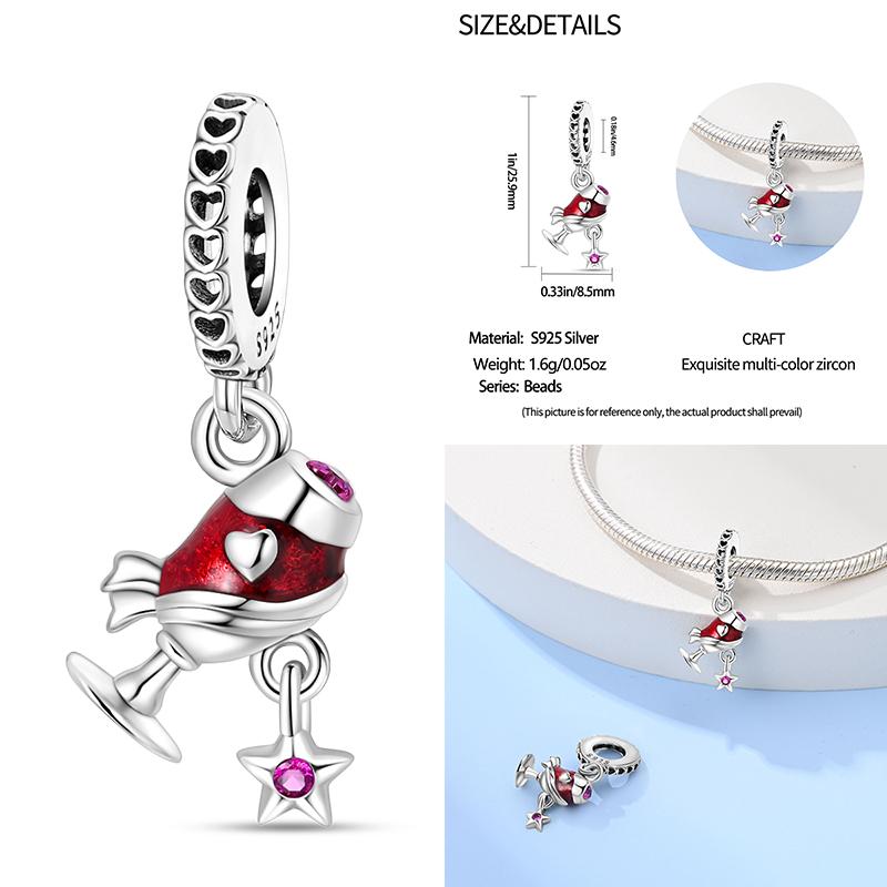 Copper Beer Festival Series Wine Glasses Charms Fit Original Bracelet For Women Birthday Fine Jewelry Gift