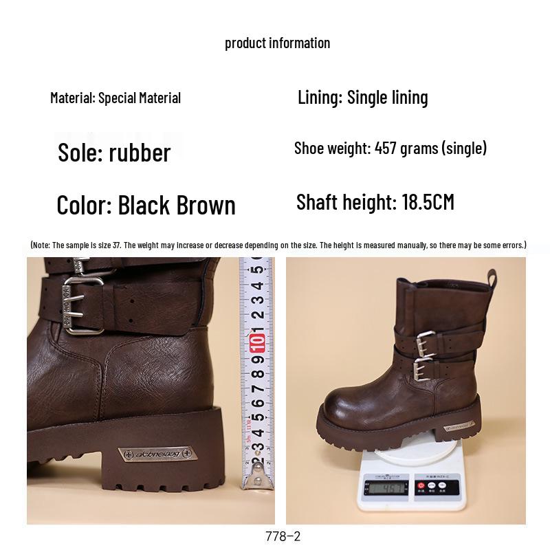 2025 Dámské podzimní/zimní boty Martin v britském stylu: Kotníkové boty na silné podrážce, s kulatou špičkou a zeštíhlující přezkou v pase