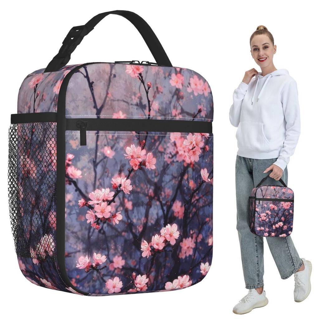 Plum Blossom Pattern Insulated Lunch Bag for Women Office Cooler Thermal Food Box Tote Portable Lunch Boxes Container