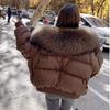Solid Color Loose Jacket, Down Jacket, Cotton-padded Jacket, Women's Autumn and Winter Design, Big Fur Collar, Short Bread Jacket