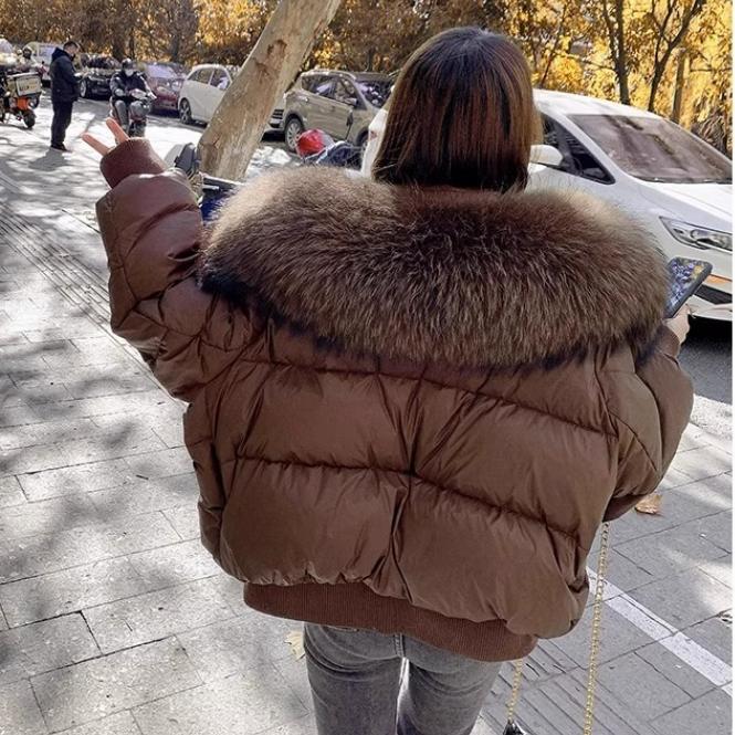 Solid Color Loose Jacket, Down Jacket, Cotton-padded Jacket, Women's Autumn and Winter Design, Big Fur Collar, Short Bread Jacket