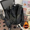 Men's Trendy Korean-Style Black PU Leather Padded Jacket with Zipper