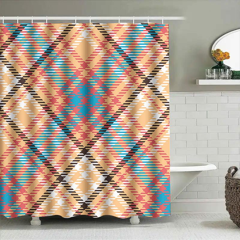 Colorful Geometric Shower Curtain Bath Decoration With Rod Pocket Shrink Wrapped Packaging For Bathroom Decorations!