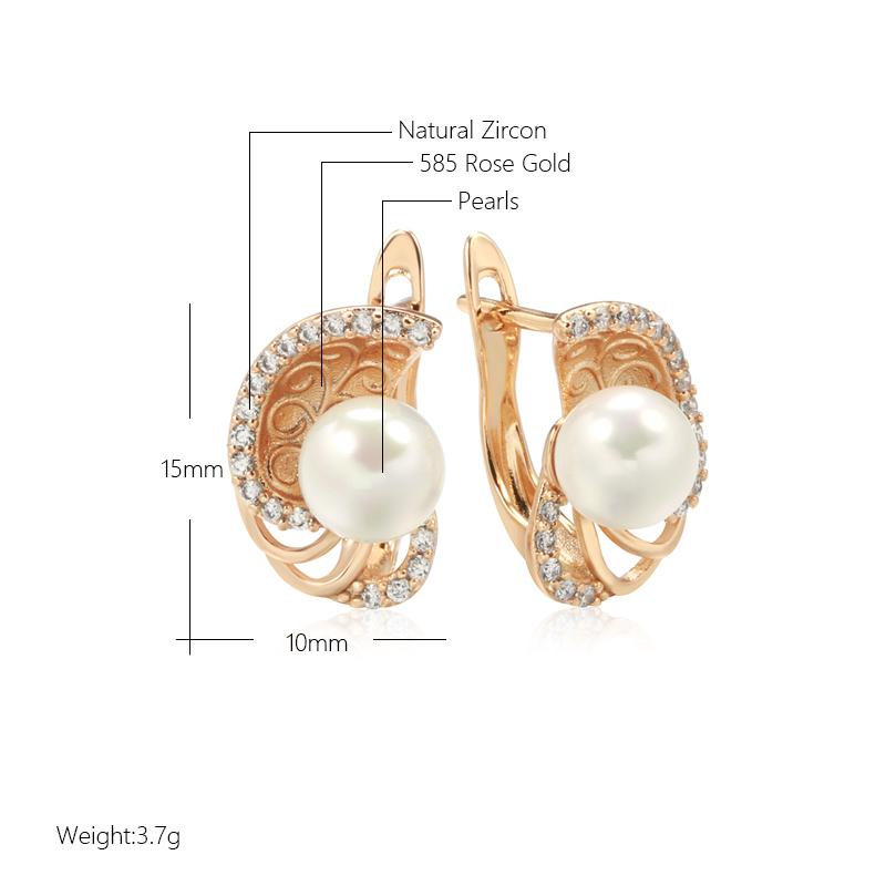 New Round Pearl Dangle Earrings For Women  Rose Gold Color Flower Ethnic Bride Earrings Lovely Fashion Daily Jewelry