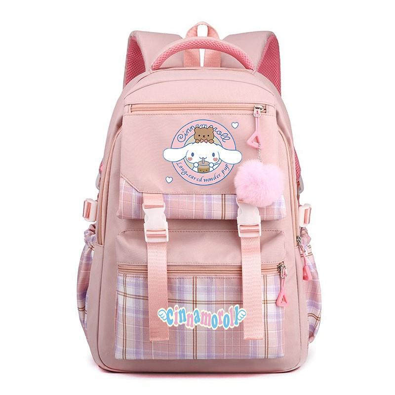 Cinnamoroll Kids School Backpack Boys Girls Large Capacity 20-35L Nylon Dual Strap Bag With Arc Shoulder Straps