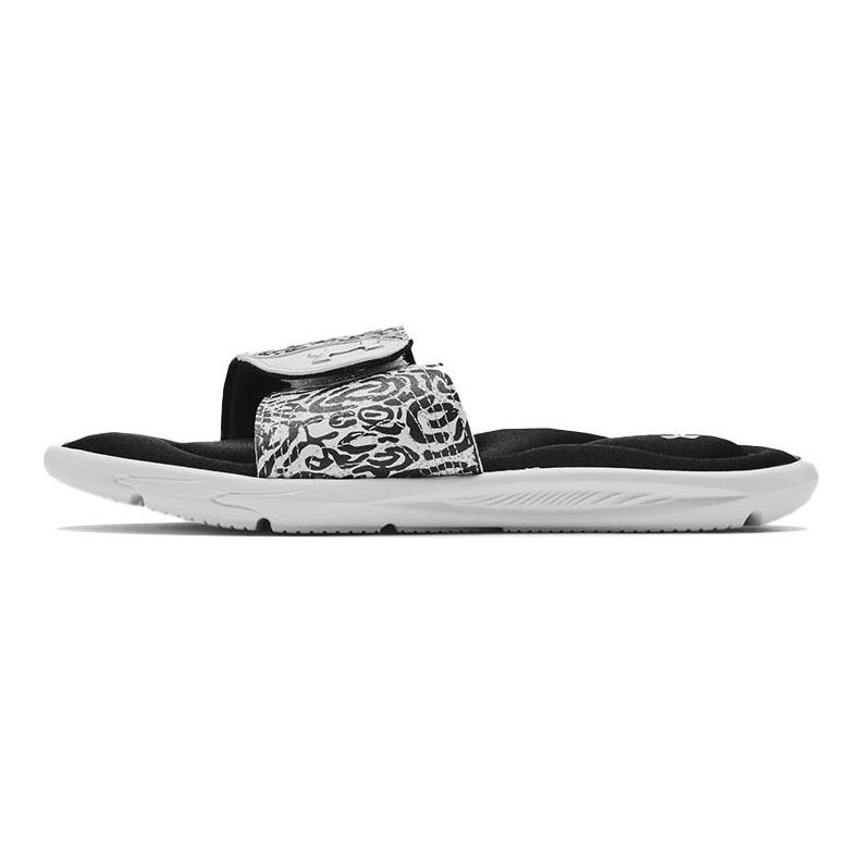 Under Armour Ignite 4 Graphic Strap Slide Zebra Women Sneakers White Black 3024453-100