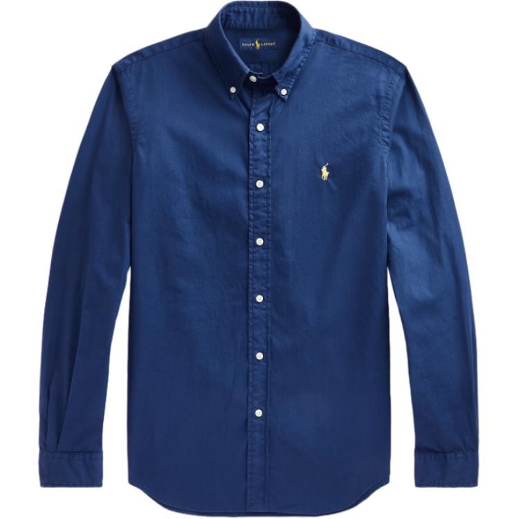 Polo Ralph Lauren Solid Color Logo Embroidered Loose Fit Single Breasted Long Sleeve Shirt Men shirts Blue MNPOWOV16821505-410
