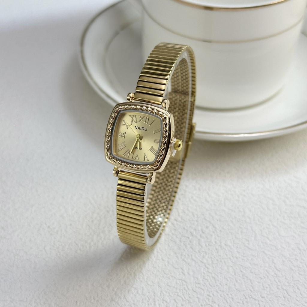 Vintage Women Gold Sliver Square Dial Roman Quartz Watch Fashion Bamboo Band Wristwatch Relogio Clock Ladies Dropshipping