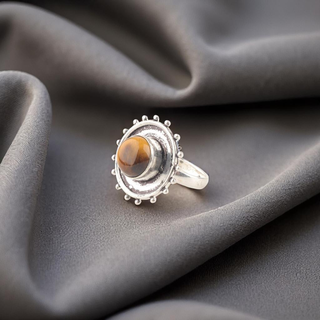 Natural Yellow Tiger Eye Gemstone 925 Sterling Silver Jewelry Handcrafted Ring RR-49-25