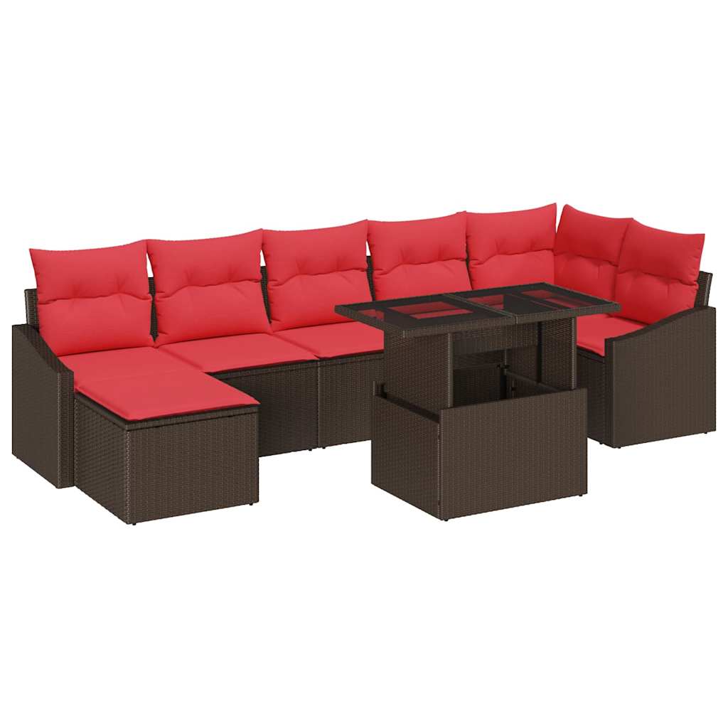 Garden Sofa Set 8 Pieces Brown and Red Poly Rattan