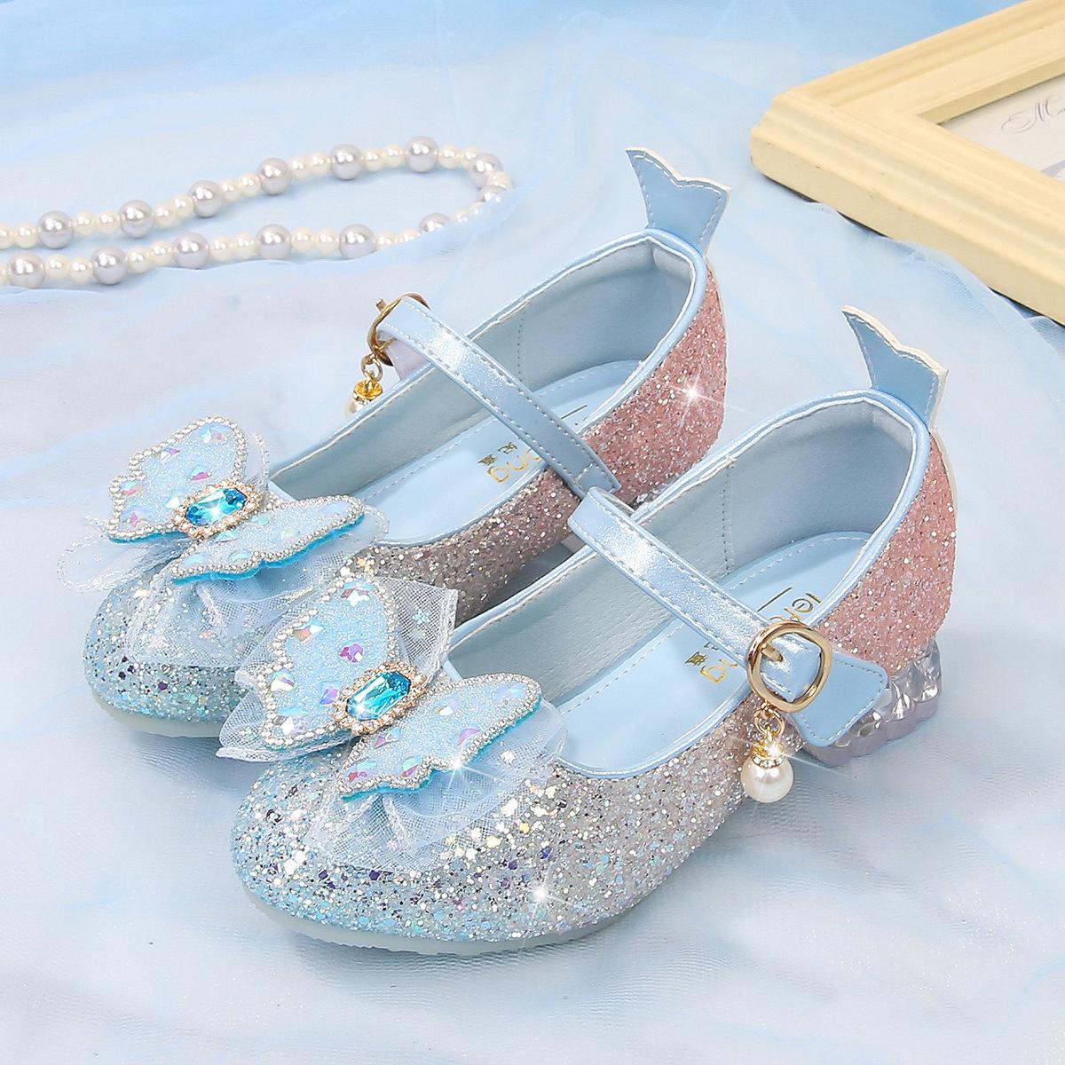 

Girls high-heeled shoes, new fashion children s sweet crystal shoes, little girls dance shoes 36 синій